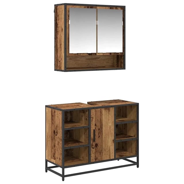 vidaXL Badezimmermöbel-Set mit Regal 2-Tlg Altholz Holzwerkstoff 3402527