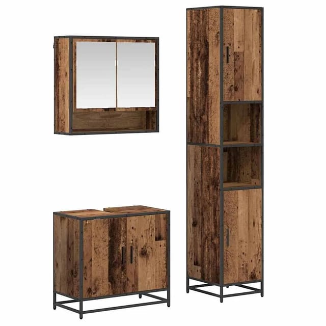 vidaXL Badezimmermöbel-Set mit Regal 3-Tlg Altholz Holzwerkstoff 3402551