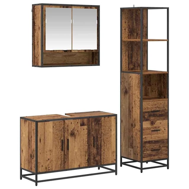 vidaXL Badezimmermöbel-Set mit Schubladen 3-Tlg Altholz Holzwerkstoff 3402414