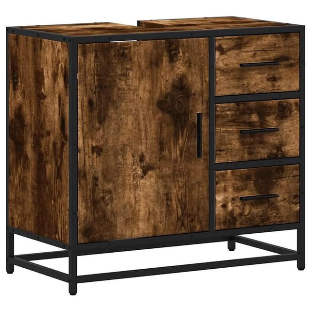 vidaXL Waschbeckenunterschrank Räuchereiche 65x33x60 cm Holzwerkstoff 849276