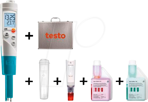 TESTO 0563 2065 - pH-Messgerät testo 206-pH1, 0,0 - 14,0 pH, Starter-Set