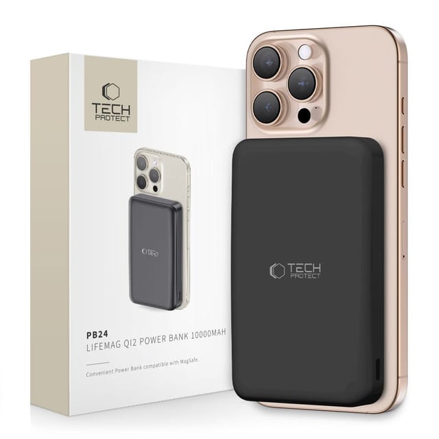 Tech-Protect Powerbank PB24 LifeMag QI2 MagSafe 10000 mAh - Black Powerbank (Akku) - schwarz - 10000 mAh