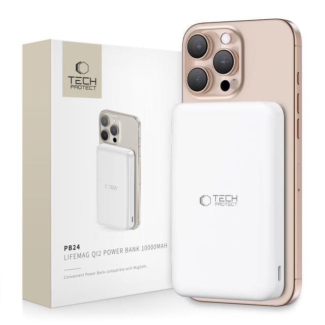 Tech-Protect Powerbank PB24 LifeMag QI2 MagSafe 10000 mAh - White Powerbank (Akku) - Weiß - 10000 mAh