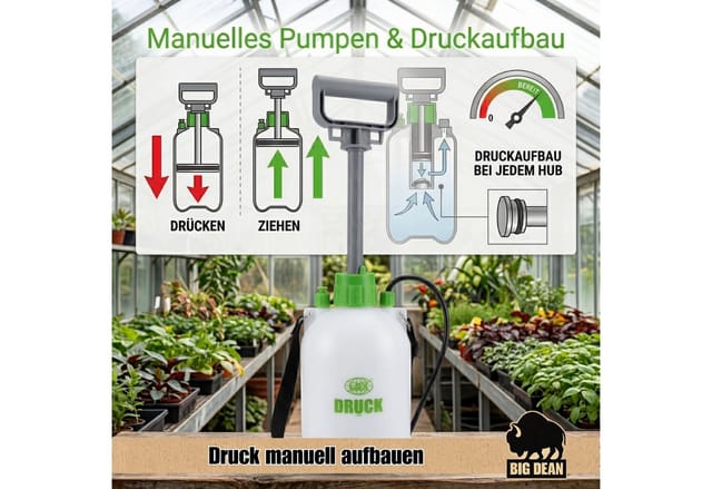 BigDean Drucksprühgerät 5 Liter 3 bar Sprühstange und Düse aus Edelstahl, (Packung, 1-tlg., Drucksprüher), Pflanzenpflege, Flächenbehandlung, Garten und Haushalt