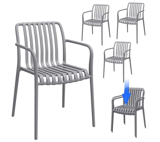 STEELSØN Gartenstuhl Pincoya wetterfest und UV-beständig (grau, 4er Set), stapelbarer Balkonstuhl Kunststoff, verfügbar als 2er/4er/6er Set