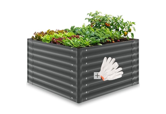 tectake Hochbeet Pflanzbeet aus verzinktem Stahl mit offenem Boden (Pflanzkasten Blomma, in anthrazit, 600 L), stabil, sicher, witterungsbeständig, inklusive Arbeitshandschuhe