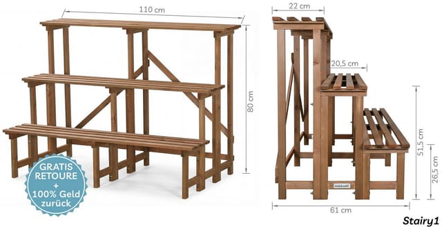 needs&wants® Blumenständer Pflanzentreppe Pflanzenständer Blumentreppe Pflanzenregal Blumenregal, Outdoor Indoor Balkon draußen Blumenleiter Pflanzleiter Pflanztreppe