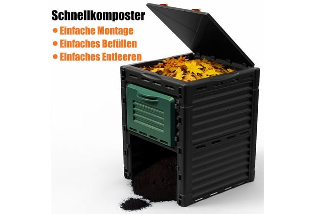 BigDean Schnellkomposter Komposter Garten 300 Liter - aus wetterfestem Kunststoff, BxTxH: 58x59x81 cm, 300 l, (1 St), Wetterfester Robuster Kunststoff, Langlebig, UV-Beständig