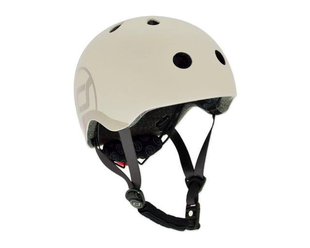 Scoot and Ride Kinderhelm S Ash, Schutzhelm mit LED Licht, 51 - 55 cm Fahrradhelm
