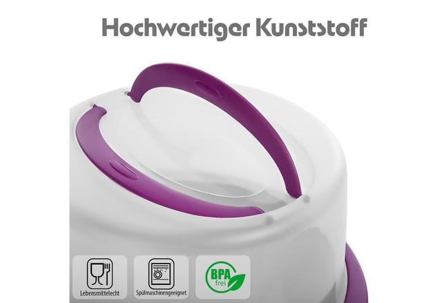 BigDean Kuchentransportbox Tortenglocke Rund in Brombeerfarbe Tortenhaube mit zwei Tragegriffen, Kunststoff, (Packung, 1-tlg., Tortenglocke), Doppelgriff für festen halt, Lebensmittelecht & BPA Frei