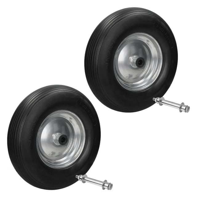 Ecd Germany 2er Set Schubkarrenrad Aus Pannensicherem Pu Vollgummi, Ersatzrad Gummirad Mit Achse, 4.80/4.00-8, Durchmesser 390mm, Schwarz, 200kg, Reifen Mit Stahlfelge Für Schubkarre Und Gartenkarren
