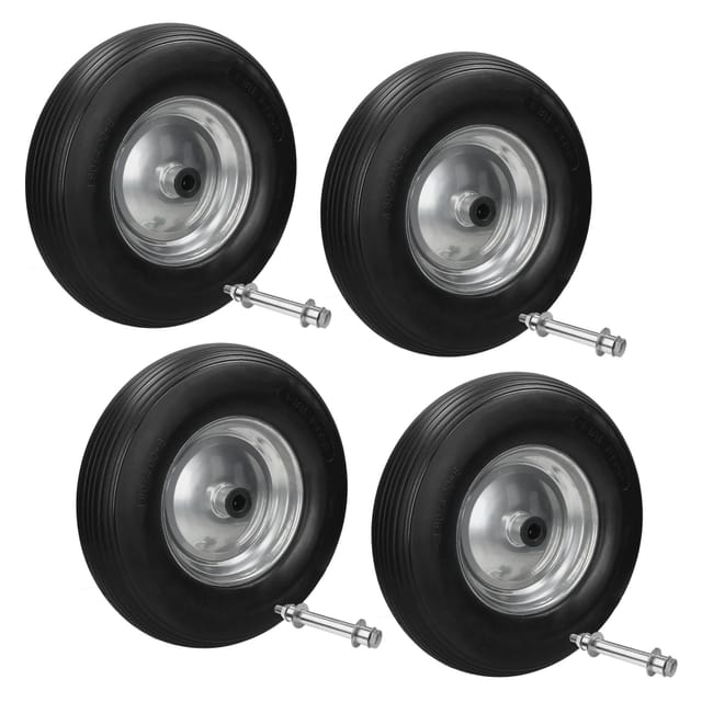 Ecd Germany 4er Set Schubkarrenrad Aus Pannensicherem Pu Vollgummi, Ersatzrad Gummirad Mit Achse, 4.80/4.00-8, Durchmesser 390mm, Schwarz, 200kg, Reifen Mit Stahlfelge Für Schubkarre Und Gartenkarren