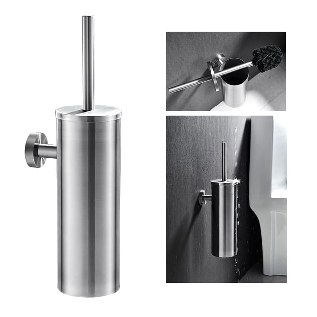 Edelstahl Klobürste Toilettenbürste Mit Halter, Wandmontage Wc-bürste Und Behälter Fürs Wc, Gästebad, Badezimmer - Auralum