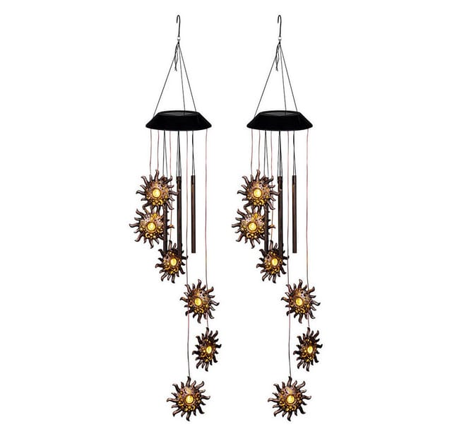 Solarlampe Hängeleuchte Windspiel Klangstäbe Sonne Balkonlampe Led Deko 6 Flammig Außen, Metall, Led, Dxh 13x75 Cm, 2er Set