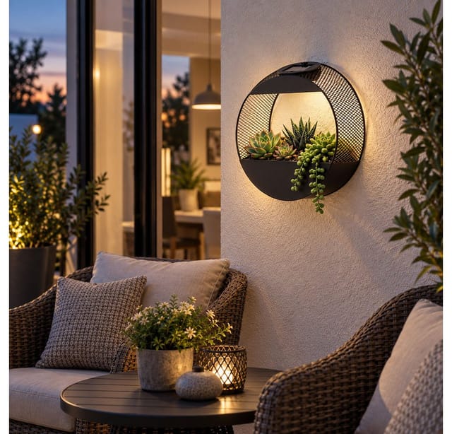 Solar Wandleuchte Pflanzgefäß Außenleuchte Led Unifarben Metall D 25 Cm