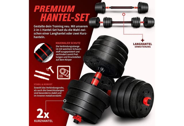 Re:sport® Hantelset 30 Kg Kurzhanteln Langhantel Set Hantel Hantelscheiben