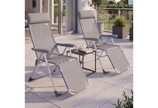 Gartenstuhl 2er Set Hochlehner 7fach Verstellbar Liegefunktion Alu Klappbar Mit Hoher Rückenlehne Fußteil Camping Campingstuhl Klappstuhl Grau - Casaria