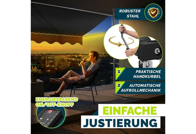 Tillvex Klemmmarkise 200 Cm Anthrazit Mit Led Mit Handkurbel Balkon Balkonmarkise Ohne Bohren Markise Uv-beständig & Höhenverstellbar Sonnenschutz Wasserdicht