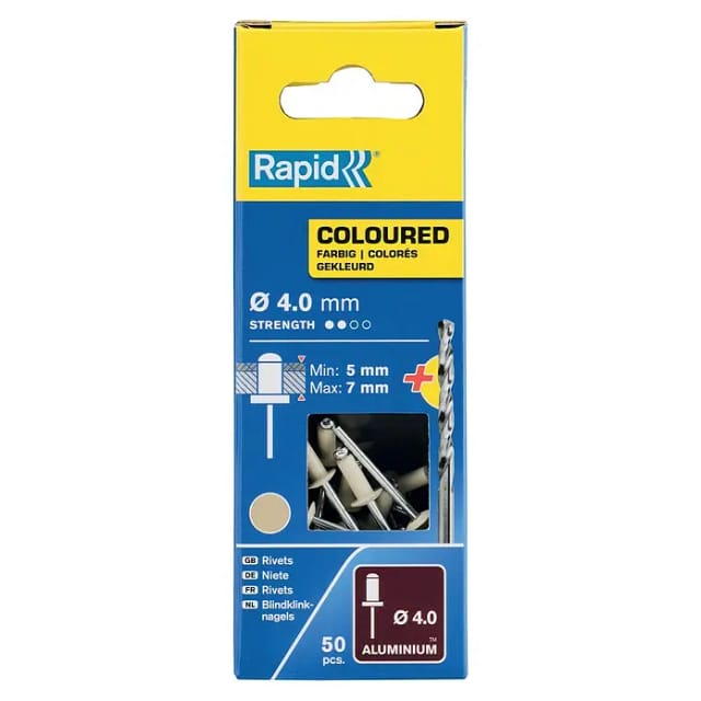 Rapid Blindniete (Nietdurchmesser: 4 mm, Nietlänge: 10 mm, 50 Stk., Cremeweiß)