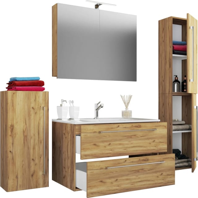 VCM Badinos Badmöbel-Set SPS (146 cm, Honig-Eiche)
