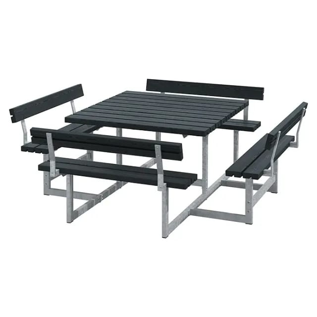 Plus Sitzgruppen-Set Picnic (Schwarz, Kiefer/Fichte & Stahl, Mit Rückenlehne)