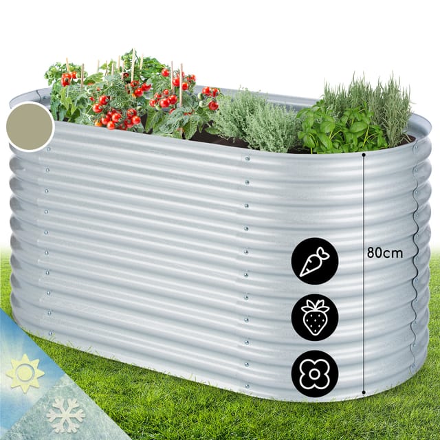 Blumfeldt High Grow Hochbeet Gartenbeet 160x80x80 cm Zink-Alu-Beschichtung Oval Silber-Metallic