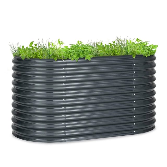 Blumfeldt High Grow Hochbeet 160x80x80 cm Stahl-Wellblech Einfacher Aufbau Oval Anthrazit