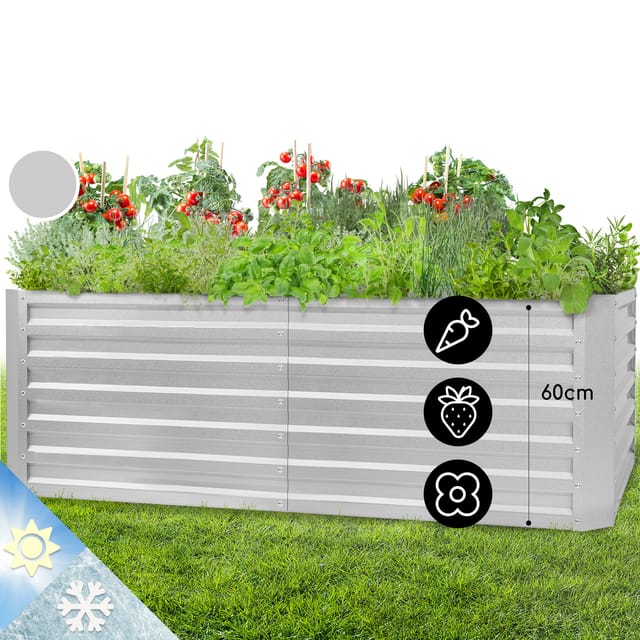 Blumfeldt High Grow Straight Hochbeet 180x60x90 cm 970 L Stahl Verzinkt Rechteckig Silber-Metallic