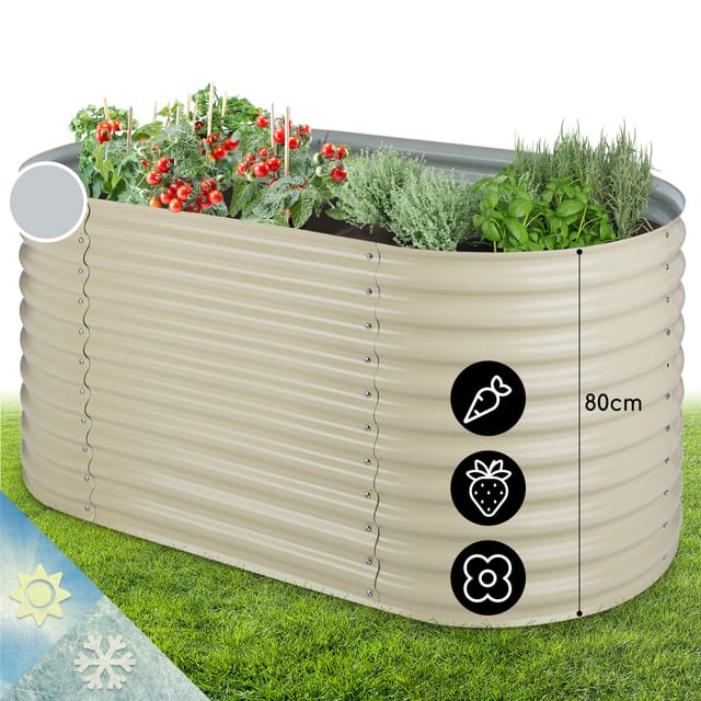 Blumfeldt High Grow Hochbeet Gartenbeet 160x80x80 cm Zink-Alu-Beschichtung Oval Sand
