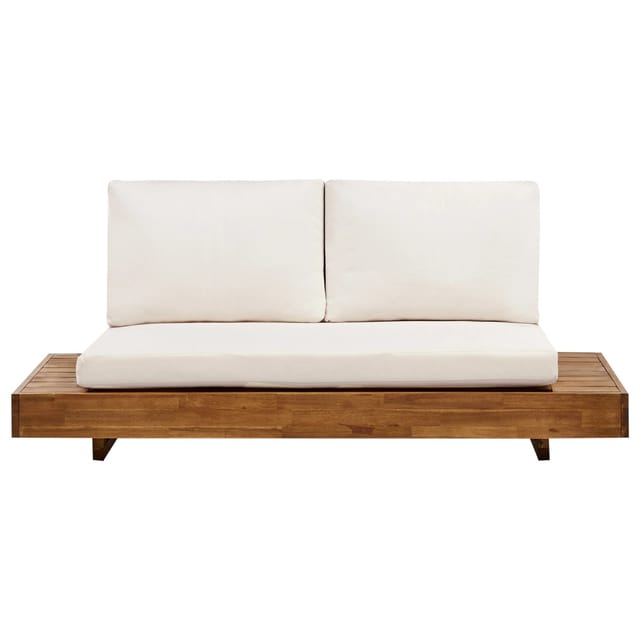 Beliani Gartensofa Heller Holzfarbton Weiss 68x167x70