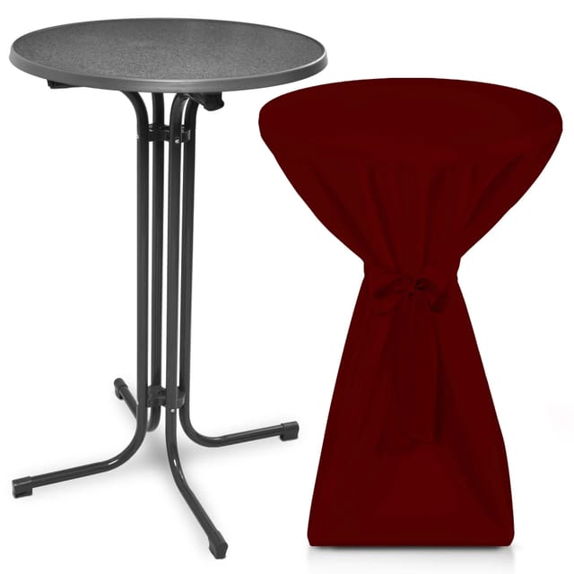 Beautissu Bellini Stehtisch Ø 60cm Grau mit Premium Stehtischhusse Ø 60cm Bordeaux