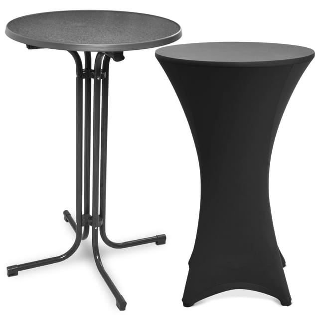 Beautissu Bellini Stehtisch Ø 60cm Grau mit Stella Stehtischhusse Ø 60cm Schwarz