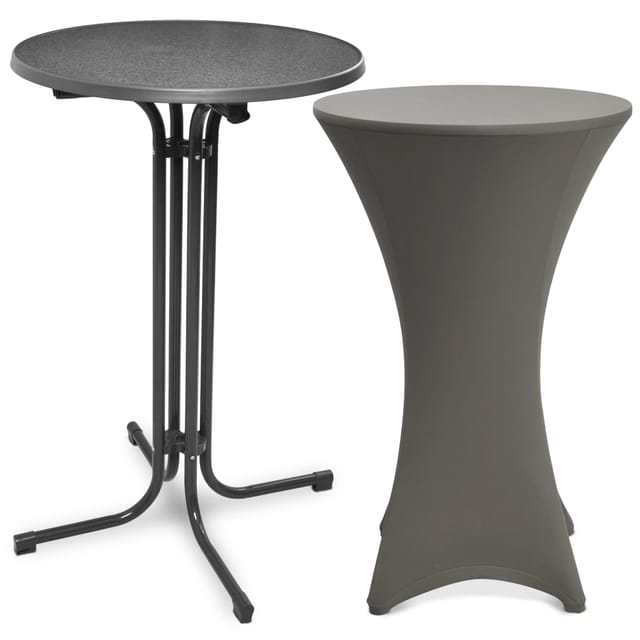 Beautissu Bellini Stehtisch Ø 60cm Grau mit Stella Stehtischhusse Ø 60cm Anthrazit