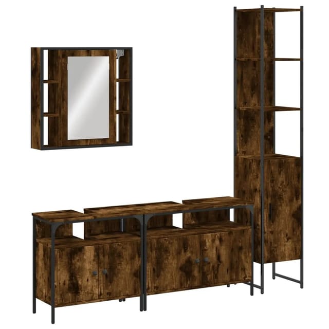 vidaXL 4-Tlg Badmöbel-Set Räuchereiche Holzwerkstoff 3214747