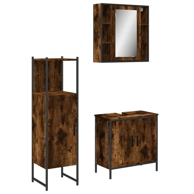 vidaXL 3-Tlg Badmöbel-Set Räuchereiche Holzwerkstoff 3214762