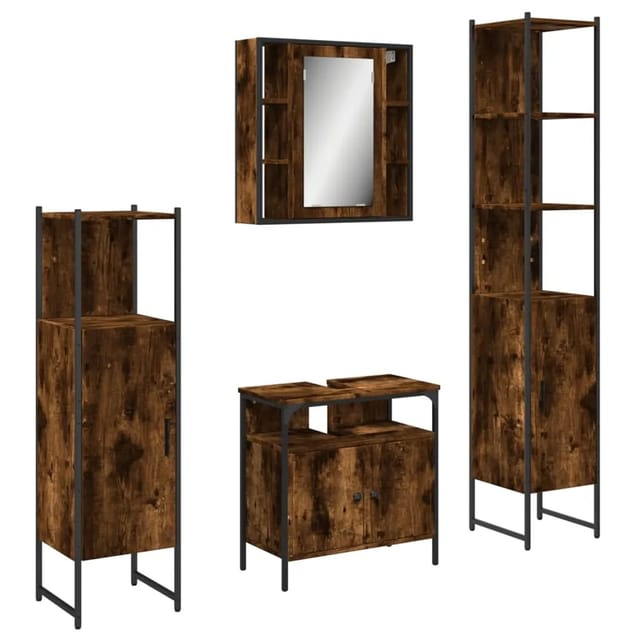 vidaXL 4-Tlg Badmöbel-Set Räuchereiche Holzwerkstoff 3214767