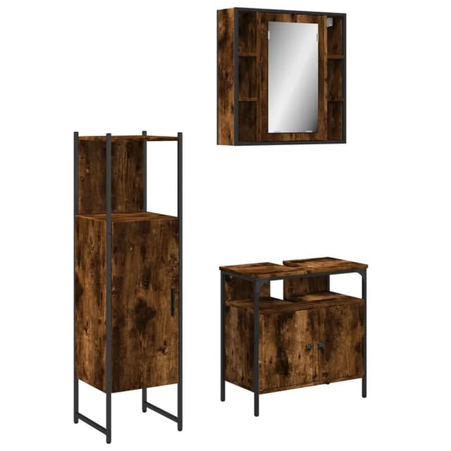 vidaXL 3-Tlg Badmöbel-Set Räuchereiche Holzwerkstoff 3214757