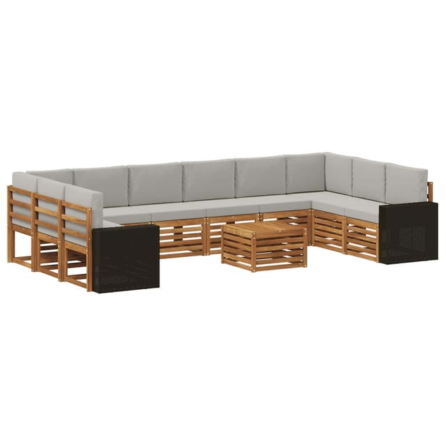 vidaXL Outdoor-Sofagarnitur 11 Stk Natur und Hellgrau Polyester 3384932
