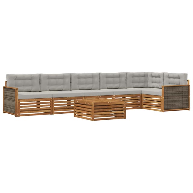vidaXL Outdoor-Sofagarnitur mit Kissen 7 Stk Natur und Hellgrau 3383439