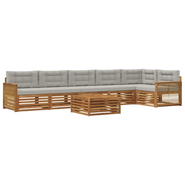 vidaXL Outdoor-Sofagarnitur mit Kissen 7 Stk Natur und Hellgrau 3383449