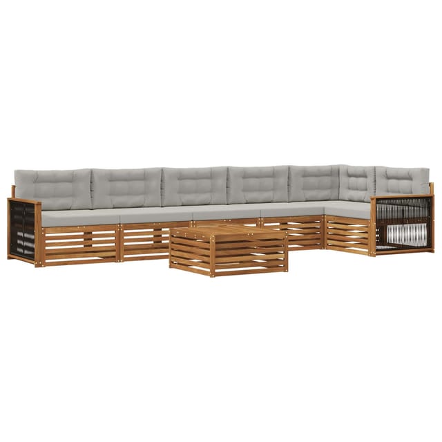 vidaXL Outdoor-Sofagarnitur mit Kissen 7 Stk Natur und Hellgrau 3383444