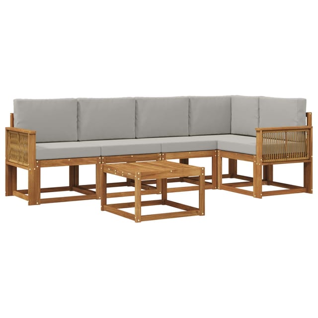 vidaXL Outdoor-Sofagarnitur mit Kissen 6 Stk Natur und Hellgrau 3385237