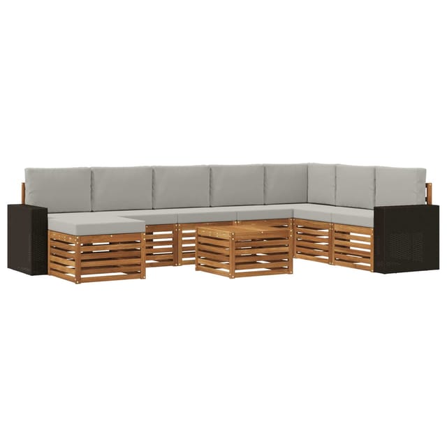 vidaXL Outdoor-Sofagarnitur mit Kissen 9 Stk Natur und Hellgrau 3384752