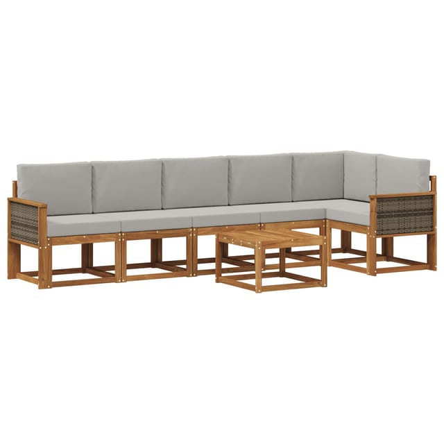 vidaXL Outdoor-Sofagarnitur 7 Stk Natur und Hellgrau Polyester 3385267