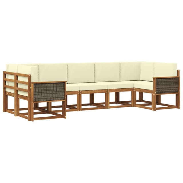 vidaXL Outdoor-Sofagarnitur 7 Stk Natur und Creme Massivholz Akazie 3385506