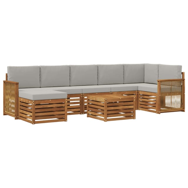 vidaXL Outdoor-Sofagarnitur mit Kissen 7 Stk Natur und Hellgrau 3384657