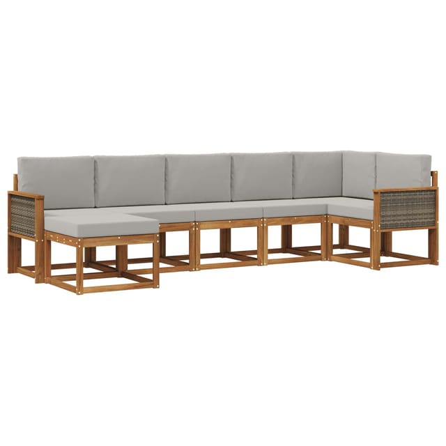 vidaXL Outdoor-Sofagarnitur 7 Stk Natur und Hellgrau Polyester 3385387