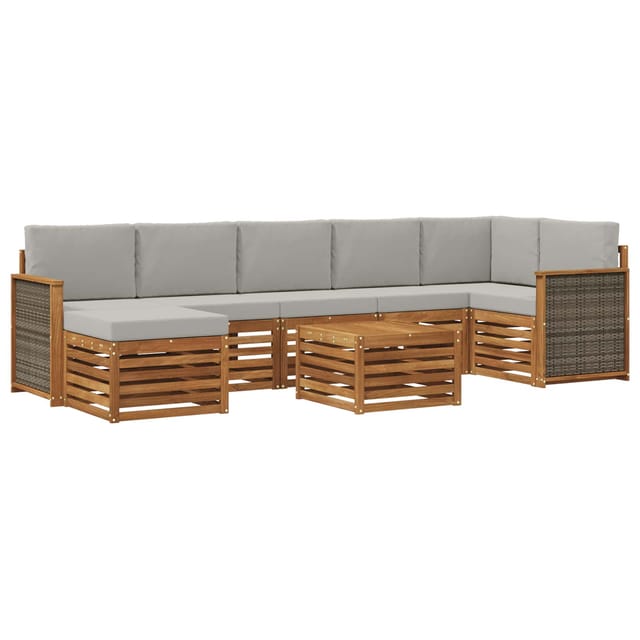 vidaXL Outdoor-Sofagarnitur mit Kissen 7 Stk Natur und Hellgrau 3384647