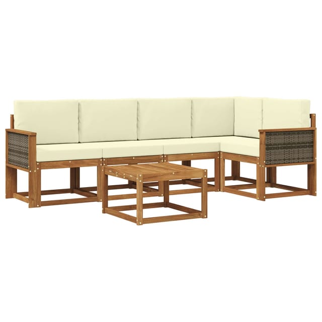 vidaXL Outdoor-Sofagarnitur 6 Stk Natur und Creme Massivholz Akazie 3385226