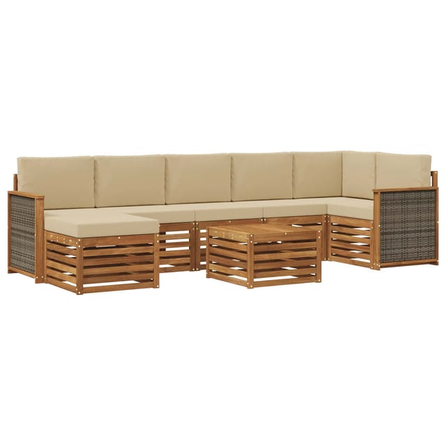 vidaXL Outdoor-Sofagarnitur mit Kissen 7 Stk Natur 3384649